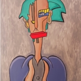 Figure with green hair