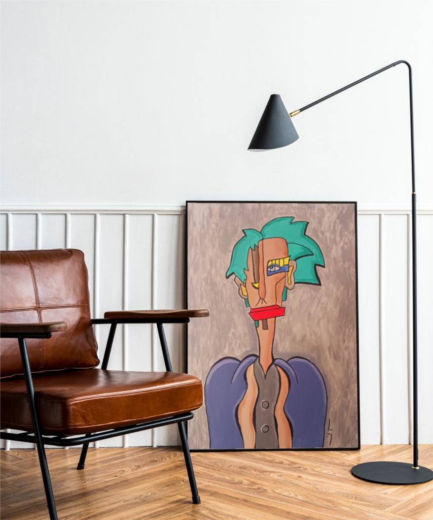 Figure with green hair