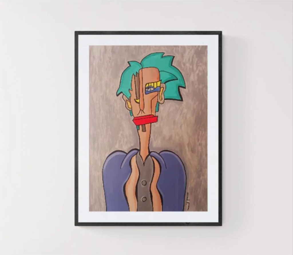 Figure with green hair