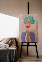 Figure with green hair