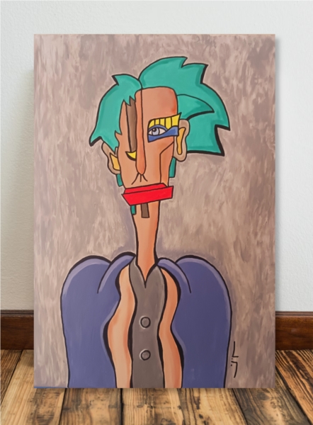 Figure with green hair