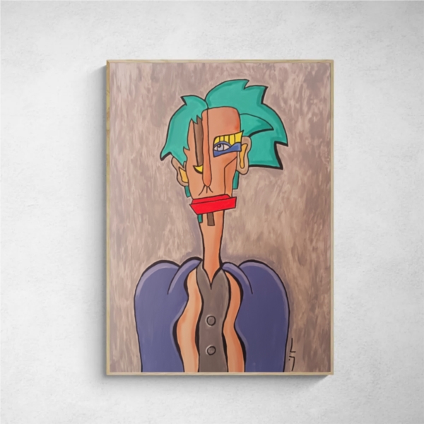 Figure with green hair