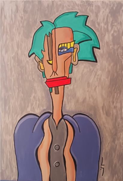 Figure with green hair