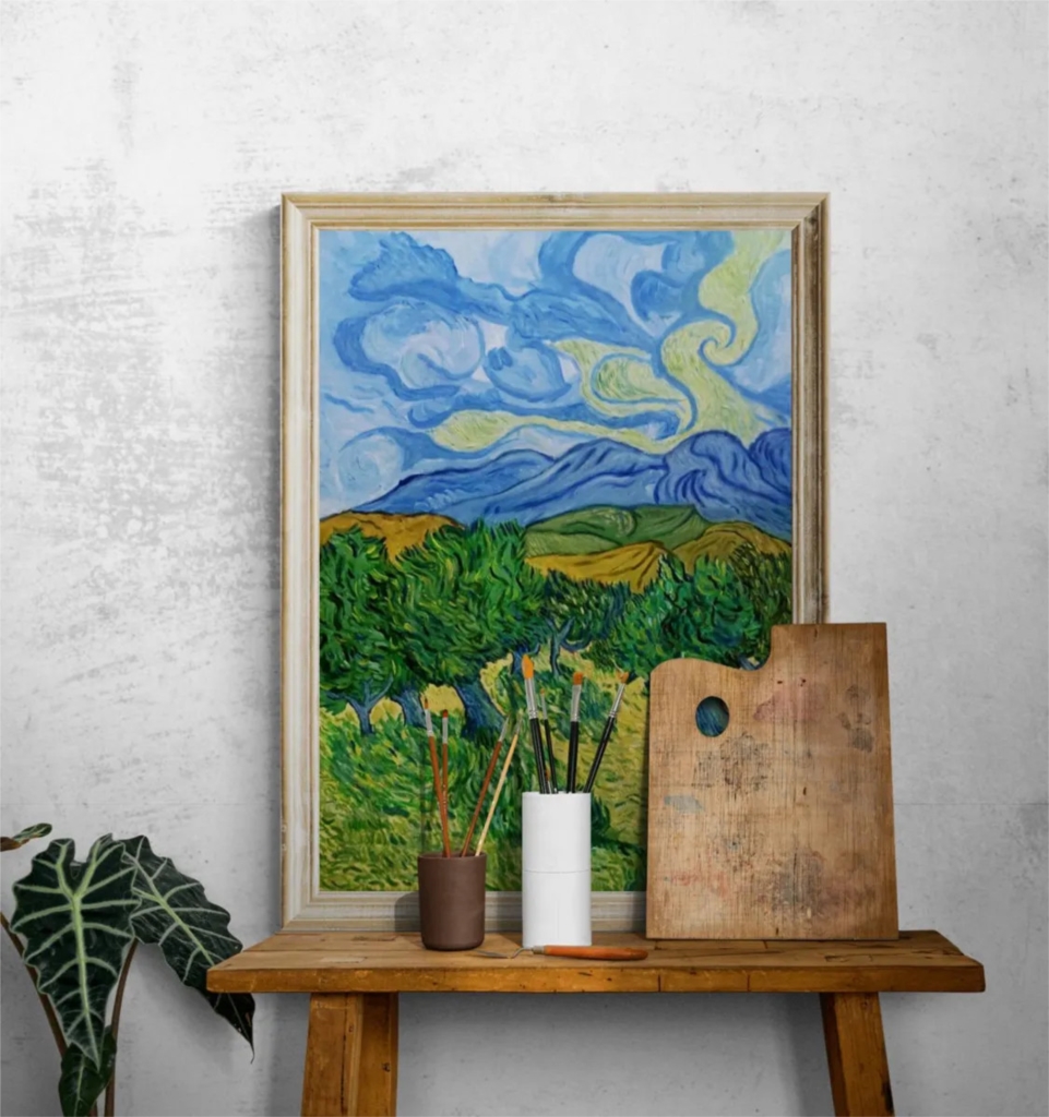 Olive trees with mountains