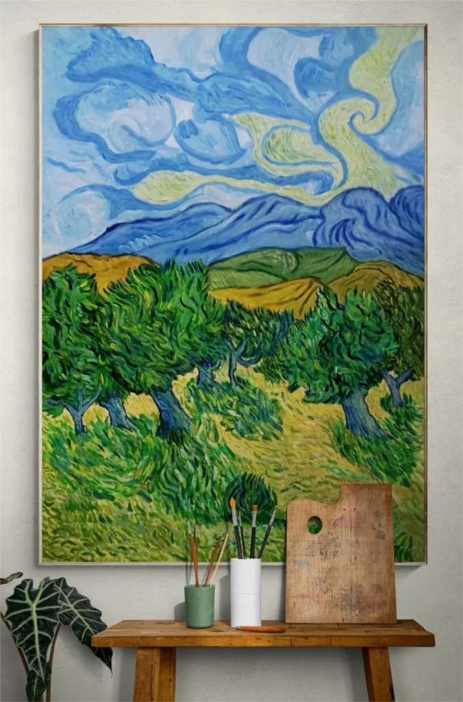 Olive trees with mountains