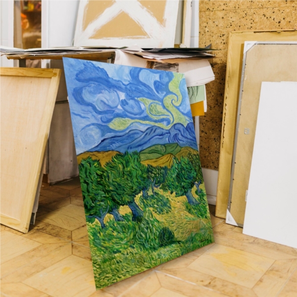 Olive trees with mountains