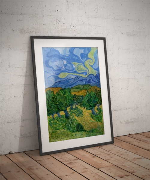 Olive trees with mountains