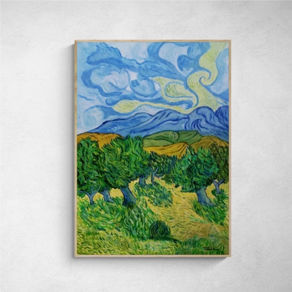 Olive trees with mountains